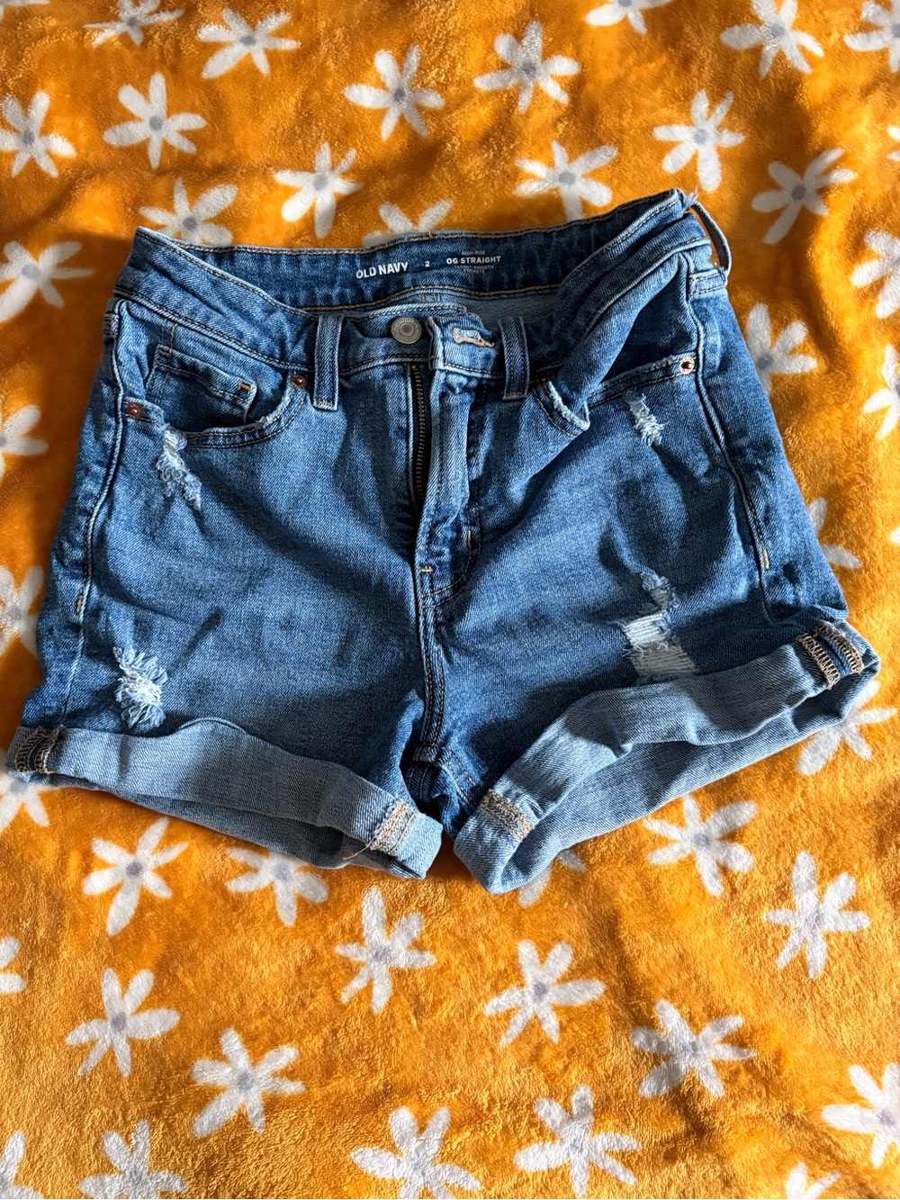 Old Navy Distressed Blue Denim Cuffed Shorts